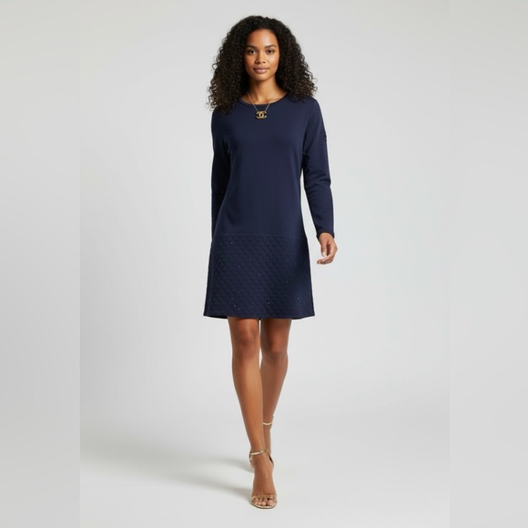 CHANEL Dresses & Skirts - Chanel Navy Blue CC Quilted Dress